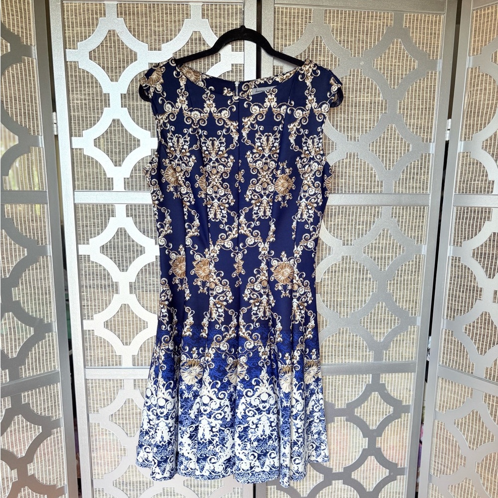 Danny & Nicole Blue Gold Sheath Mini Dress